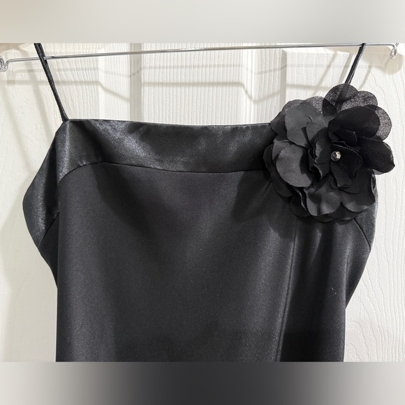 VTG Jessica Howard Black Slip Dress Spaghetti Strap High Low Removable Flower 🖤 - Picture 4 of 6